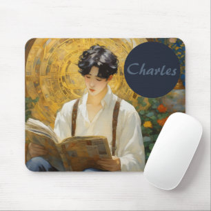 Romantic Vintage Style Art of Boy Reading Mouse Pad