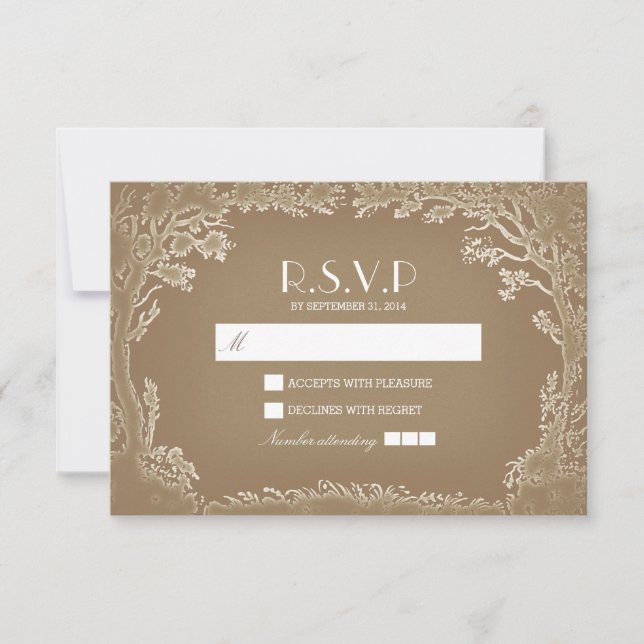 Romantic vintage trees rustic wedding RSVP cards (Front)