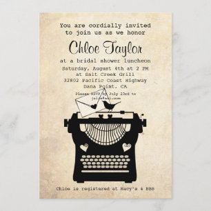 Romantic Vintage Typewriter Bridal Shower Invite