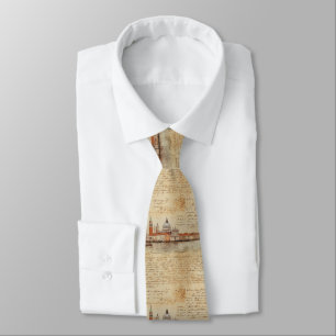 Romantic Vintage Venice Artwork with Script Tie