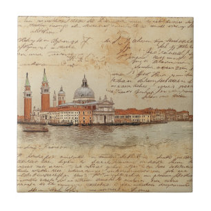 Romantic Vintage Venice Artwork with Script Tile