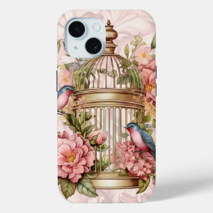 Romantic Vintage Watercolor Floral Birdcage iPhone 15 Case
