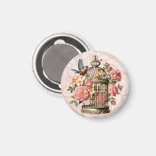 Romantic Vintage Watercolor Floral Birdcage Magnet