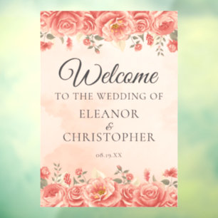 Romantic Vintage Wedding Coral Roses Welcome Window Cling