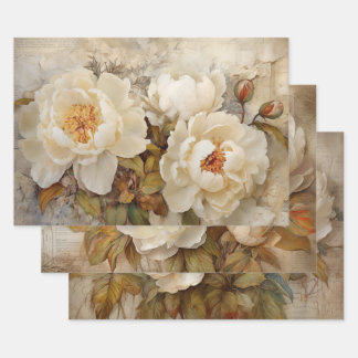 ROMANTIC VINTAGE WHITE PEONY DECORATIVE PAPER