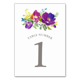 Romantic Violet Floral  Table Number Card