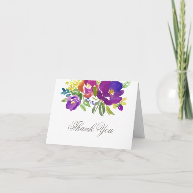 Romantic Violet Floral Thank You Card (Front)