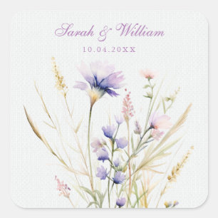 Romantic violet floral wedding square sticker