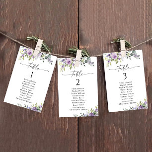 Romantic Violet Flower Table Seating Chart Cards