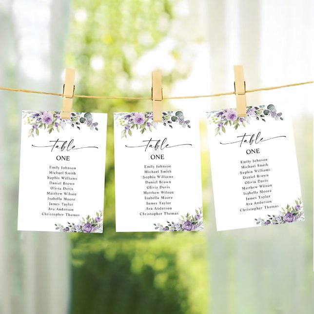 Romantic Violet Flower Table Seating Chart Cards (Creator Uploaded)