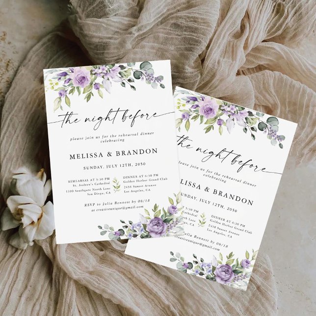 Romantic Violet Flower Wedding Rehearsal Dinner Invitation (Creator Uploaded)