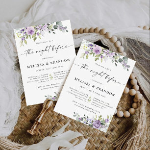 Romantic Violet Flower Wedding Rehearsal Dinner Invitation