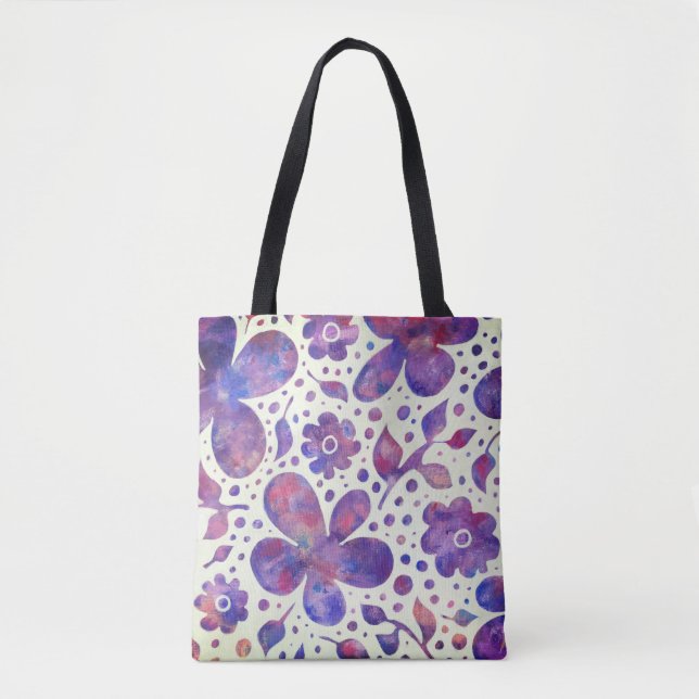 Romantic Violet Flowers and Leaves Original Art Tote Bag (Front)
