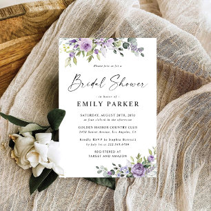 Romantic Violet Flowers Bridal Shower Invitation