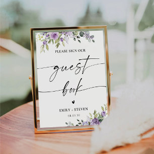 Romantic Violet Flowers Guest Book Sign