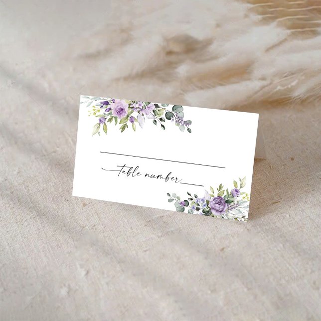 Romantic Violet Flowers Wedding Folded  Place Card (Creator Uploaded)