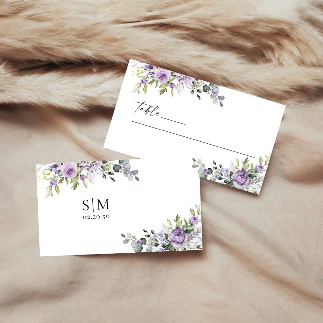 Romantic Violet Flowers Wedding Folded  Place Card (Creator Uploaded)