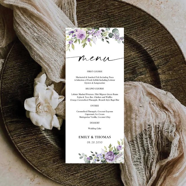 Romantic Violet Flowers Wedding Menu (Creator Uploaded)