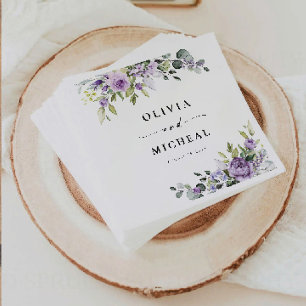 Romantic Violet Flowers Wedding Napkins