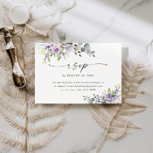 Romantic Violet Flowers Wedding Online RSVP Card