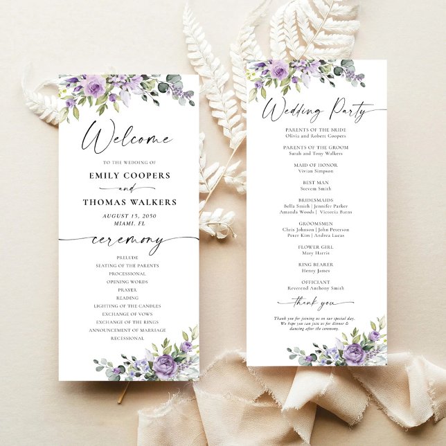 Romantic Violet Flowers Wedding Program (Creator Uploaded)