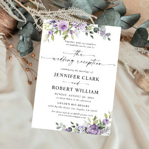 Romantic Violet Flowers Wedding Reception Invitation
