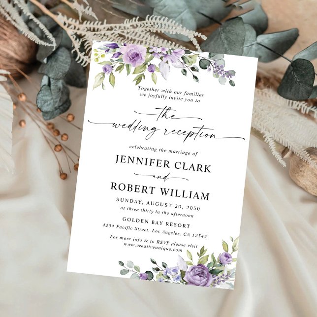 Romantic Violet Flowers Wedding Reception Invitation (Creator Uploaded)