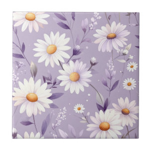 Romantic Violet Lavender and Daisy Meadow Tile