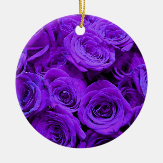 romantic violet purple roses, pretty rose bouquet ceramic ornament (Front)