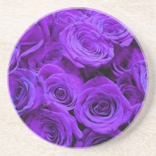 Romantic violet purple roses pretty rose bouquet coaster