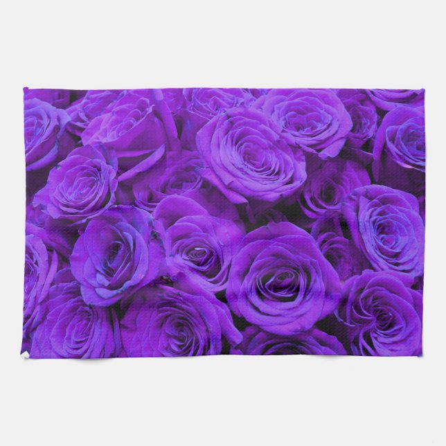 romantic violet purple roses, pretty rose bouquet kitchen towel (Horizontal)