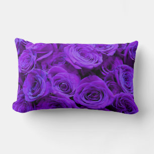 romantic violet purple roses, pretty rose bouquet lumbar pillow