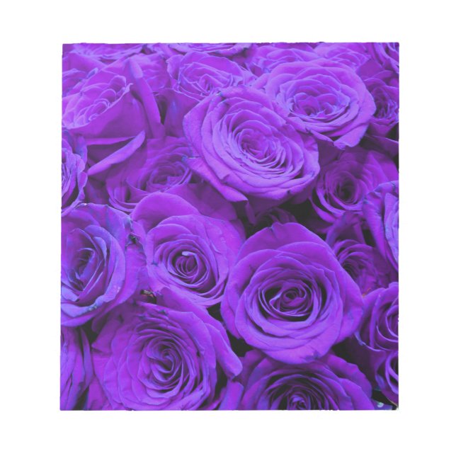 romantic violet purple roses, pretty rose bouquet notepad (Front)