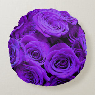 romantic violet purple roses, pretty rose bouquet round pillow
