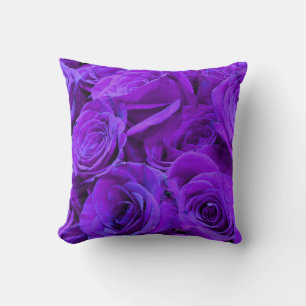 romantic violet purple roses, pretty rose bouquet throw pillow