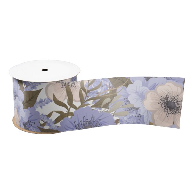 Romantic Violet & Sage Botanical Floral Satin Ribbon (Spool)