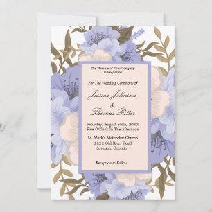 Romantic Violet & Sage Botanical Floral Wedding In Invitation
