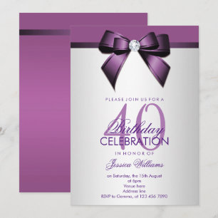 Romantic Violet & Silver 40th Birthday Party Invitation