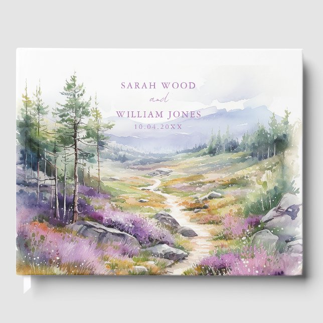 Romantic violet wild flowers Wedding Guest Book (Front)