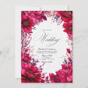 Romantic Viva Magenta Floral Wedding Invitation