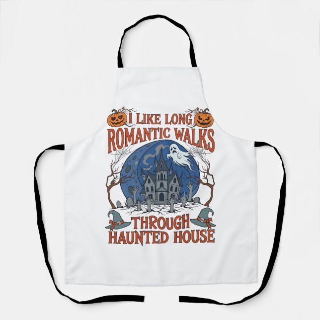 Romantic Walks Through Haunted House Ghost Pumpkin Apron (Front)