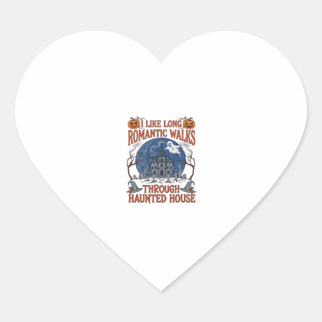 Romantic Walks Through Haunted House Ghost Pumpkin Heart Sticker (Front)