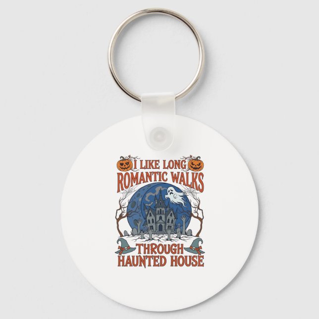 Romantic Walks Through Haunted House Ghost Pumpkin Keychain (Front)