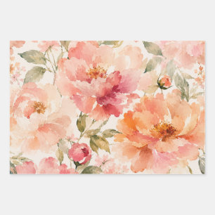 Romantic Warm Summer Watercolor Blossoms Wrapping Paper Sheet