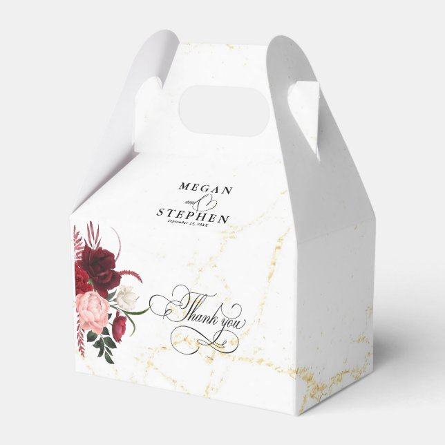 Romantic Water Colour Burgundy Floral Wedding  Favor Box (Front Side)