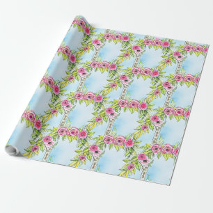 Romantic Watercolor Art Nouveau Rose Vine Wrapping Paper