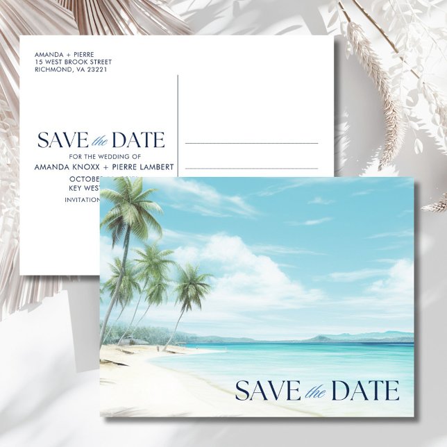 Romantic Watercolor Beach Wedding Save the Date Announcement Postcard (Romantic Watercolor Beach Wedding Save the Date Announcement Postcard)