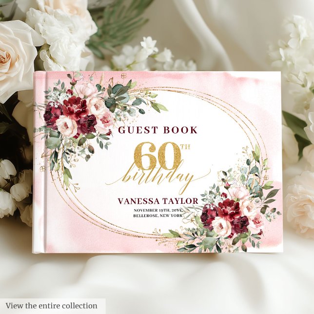 Romantic Watercolor Boho Marsala Gold 60 Birthday Guest Book (Romantic Watercolor Boho Marsala Gold 60 Birthday Guest Book)