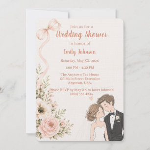 Romantic Watercolor Bride and Groom Wedding Shower Invitation