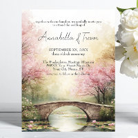 Romantic Watercolor Bridge & Pink Blossoms Wedding